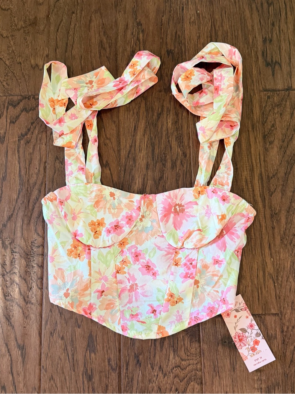 Floral Tie-Shoulder Bustier Crop Top - Pastel Multi